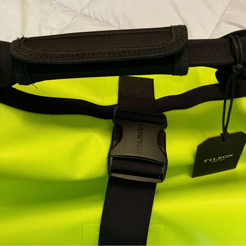 Filson Neon Yellow Waterproof Duffel with Black Straps - Picture 10 of 13